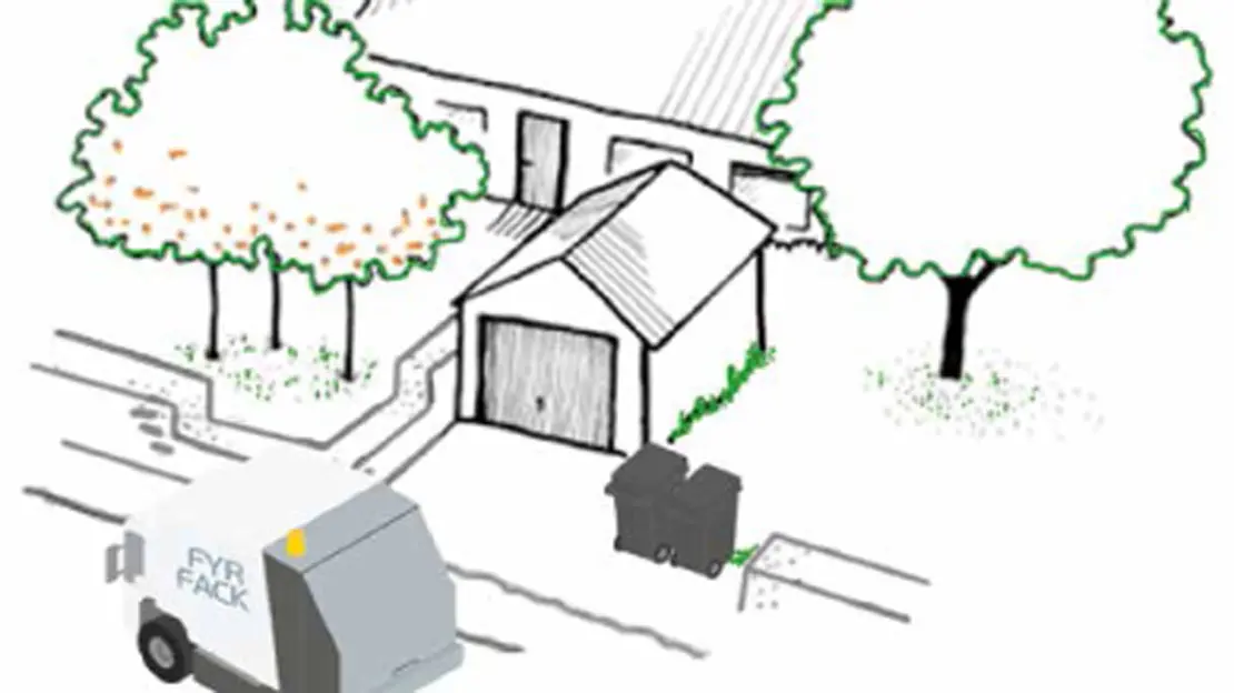 Sopbil hämtar avfall vid garage