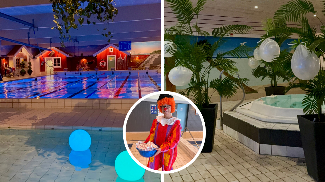 tre bilder på vattengympan