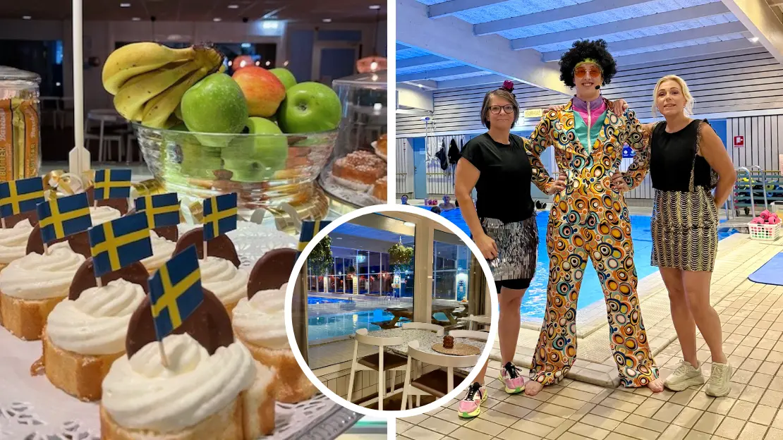 tre bilder från vattengympan