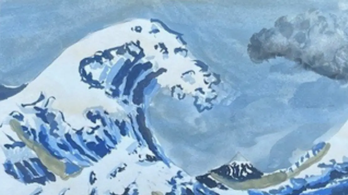 En målning av ett oroligt hav med stora vågor