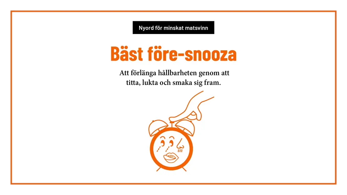 Text bäst före snooza och en väckarklocka