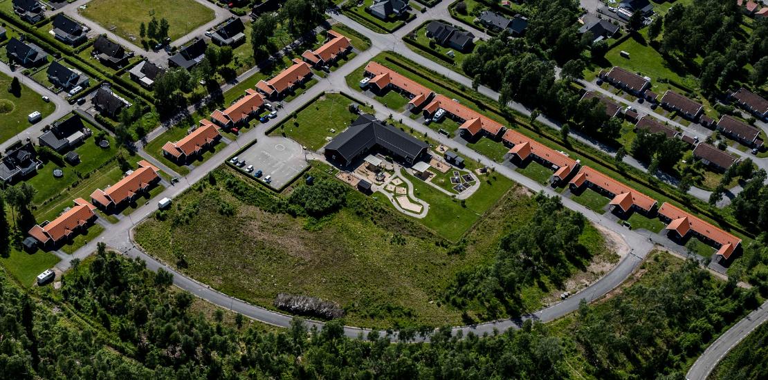 Flygbild över Skogsgläntans förskola.