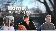 Titelsida av filmen "Home as a feeling" med bilder på de tre huvudpersonerna.