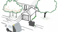 Sopbil hämtar avfall vid garage