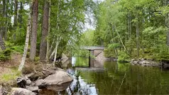 Naturbild på Kalvbron och del av Fegenområdets vatten.