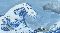 En målning av ett oroligt hav med stora vågor