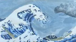 En målning av ett oroligt hav med stora vågor