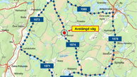 Karta som visar brounderhåll och avstäng väg nära Ågärde