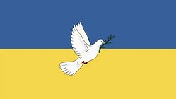 Ukrainska flaggan med en fredsduva på.