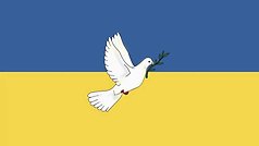 Ukrainska flaggan med en fredsduva på.